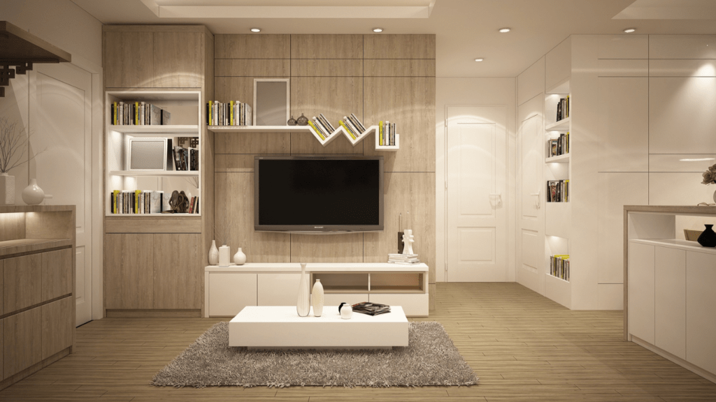 an image of a modern living room with white furniture