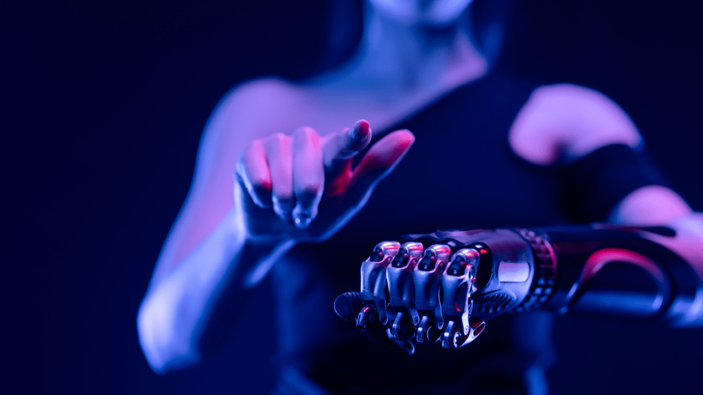 a person with a robotic arm