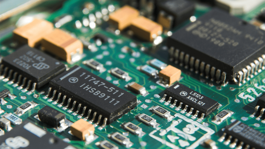 a close up of electronic components on a circuit board