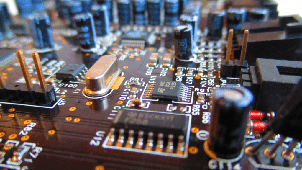 a close up of electronic components on a circuit board